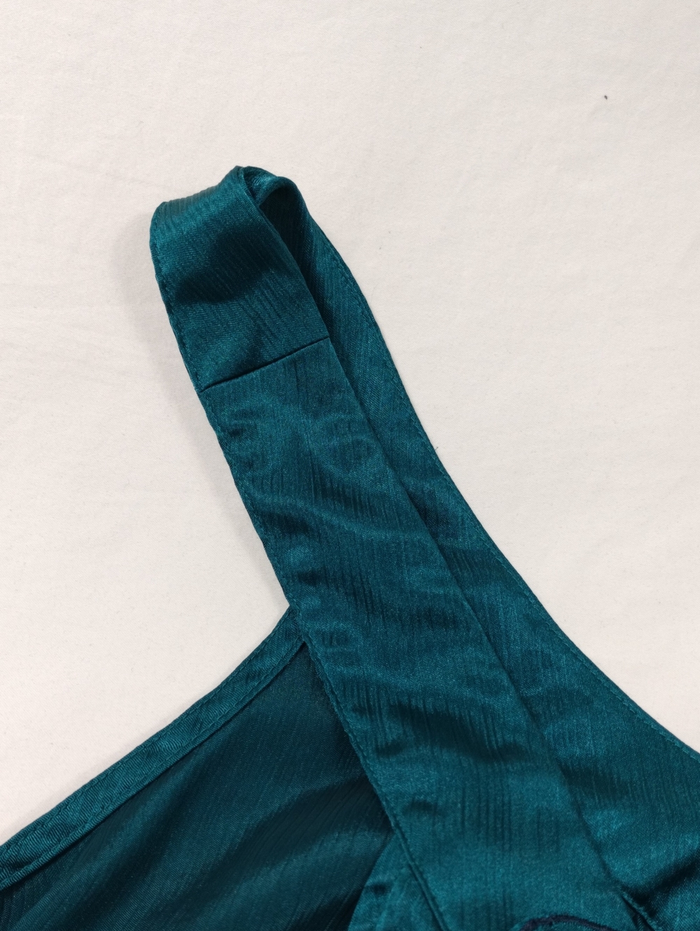 Lux Teal Satin Camisole with V-Neck, Front And Back Size Small - Picture 4 of 10